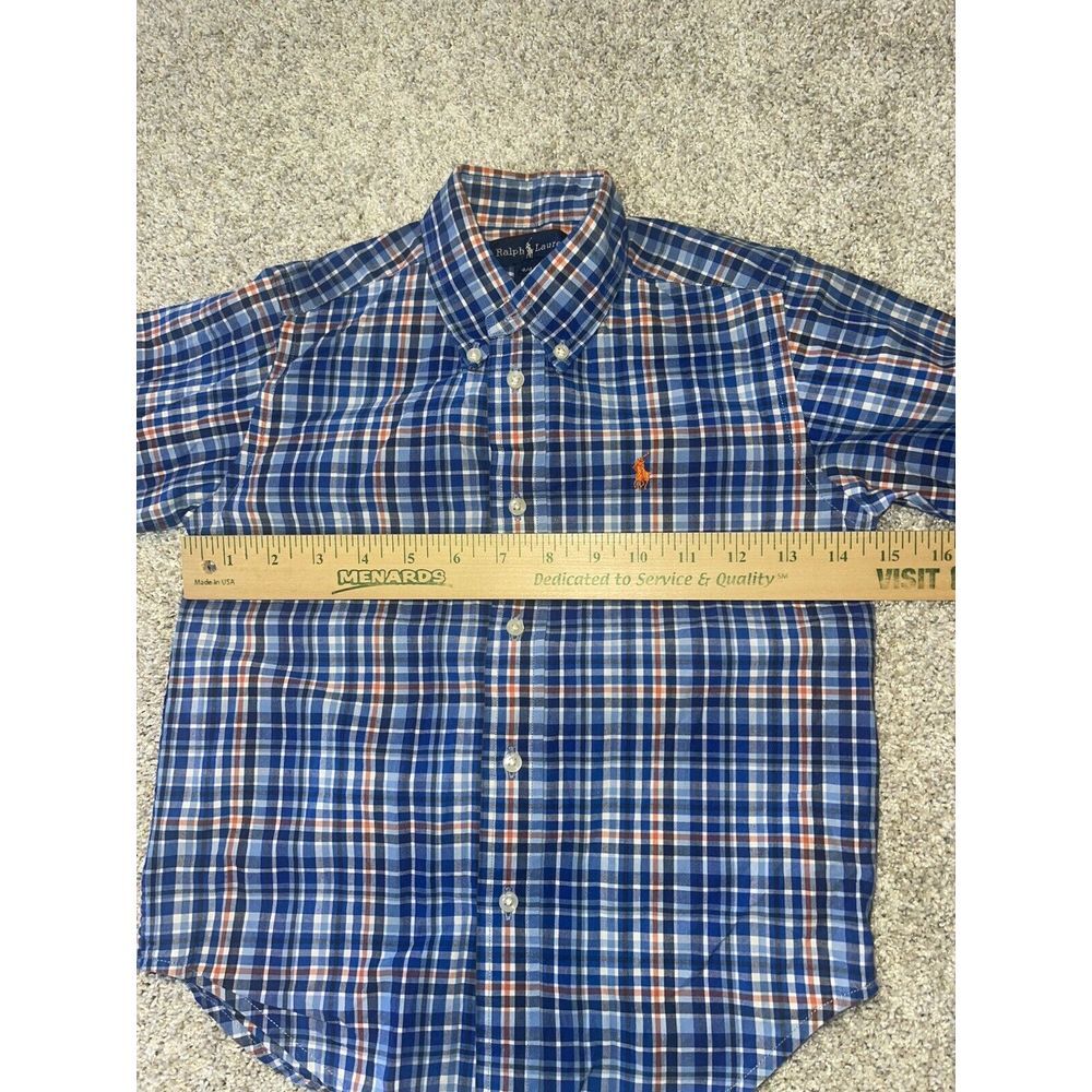 Ralph Lauren Boys Button Down Plaid Blue Orange White Shirt‎ Sz 4/4T - Picture 7 of 7